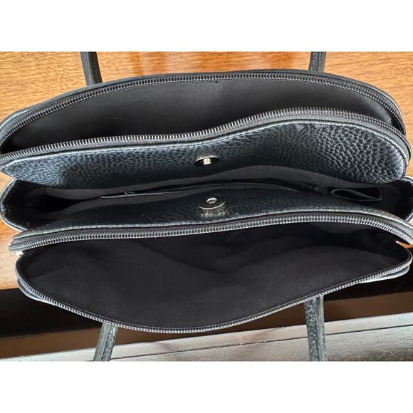 Ralph Lauren Chaps Pebbled 'Leather' Handbag Purse in Black & Silver - Picture 6 of 8